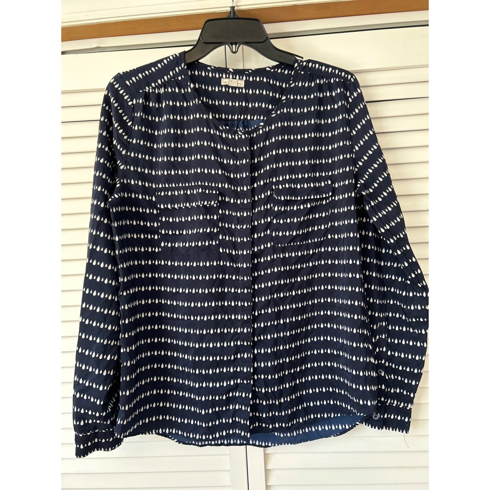 Gap Women's Navy White Teardrop Print Long Sleeve Button Up Shirt Size S‎